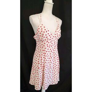 Y2K Vintage Slip Dress Express Heart Print Sexy Short  Sundress Open Back Sz 8